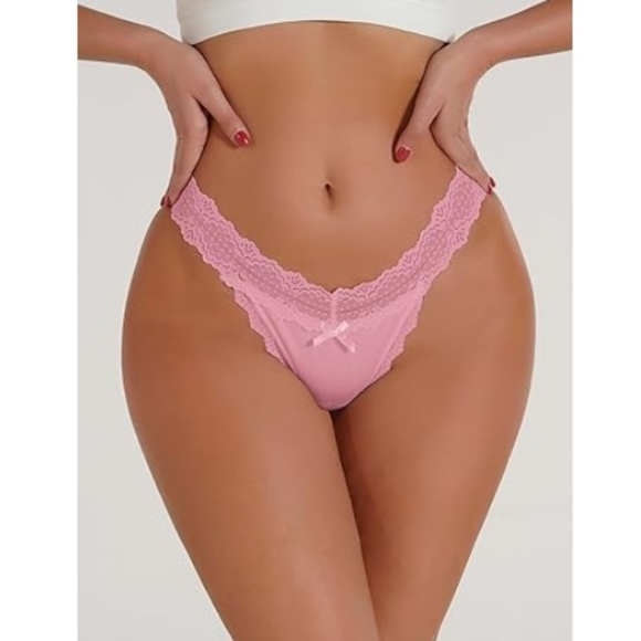 Milumia Women Sexy Panties Lace Cut Out Thongs Mid Waist Underwear Pink - Picture 6 of 8
